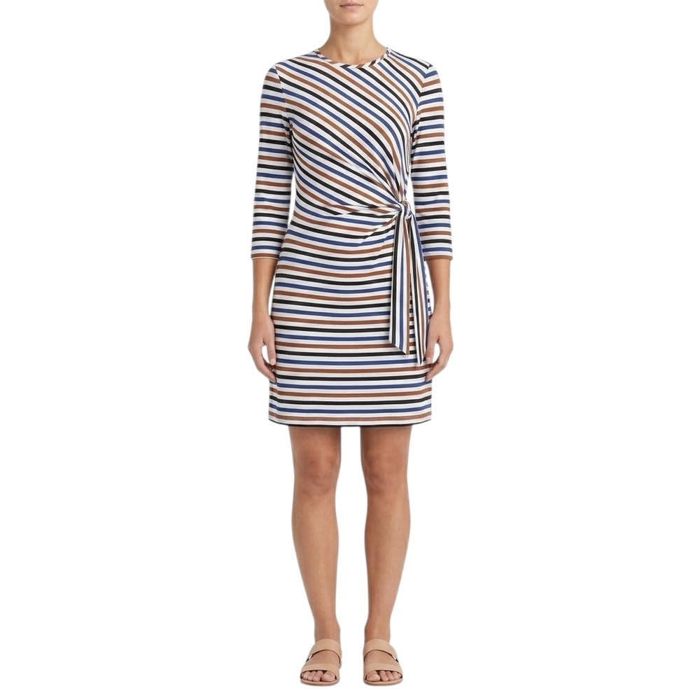 J McLaughlin Elora Dress M Striped Catalina Cloth Tie Waist Preppy Chic Stretchy